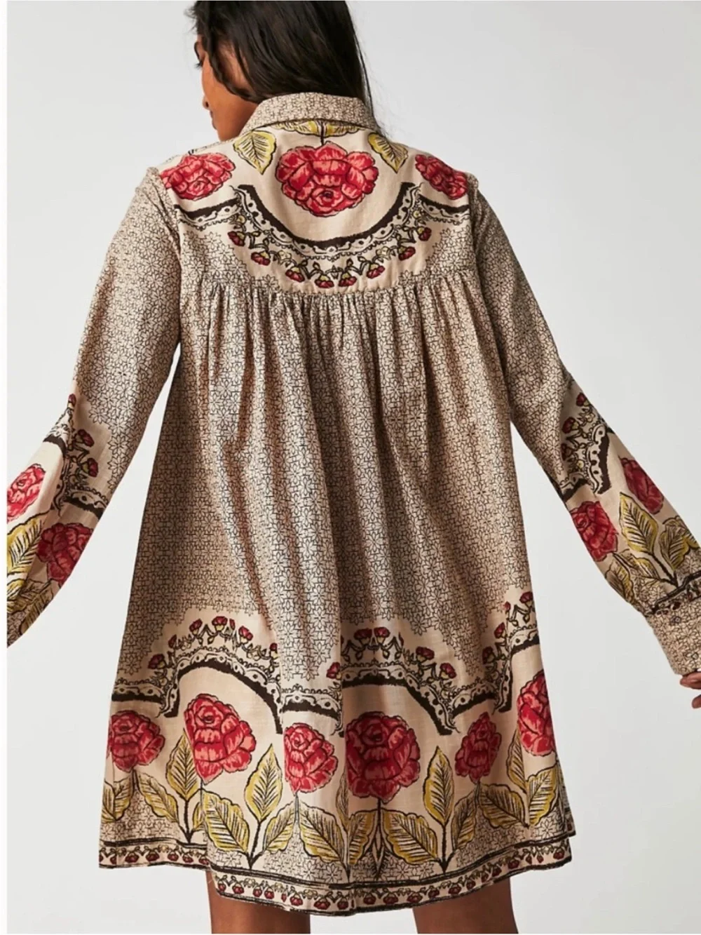Free People Smell The Roses Mini Western Dress Snap Front in Tea Combo